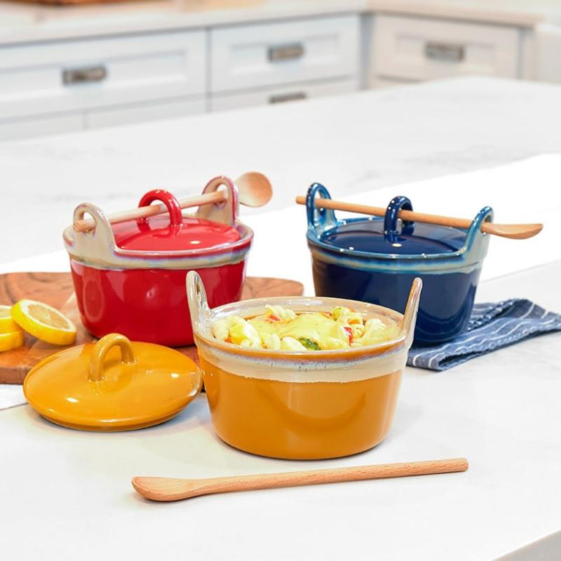 Bowls & Containers | Casserole With Wooden Spoon Bowls & Containers Blue