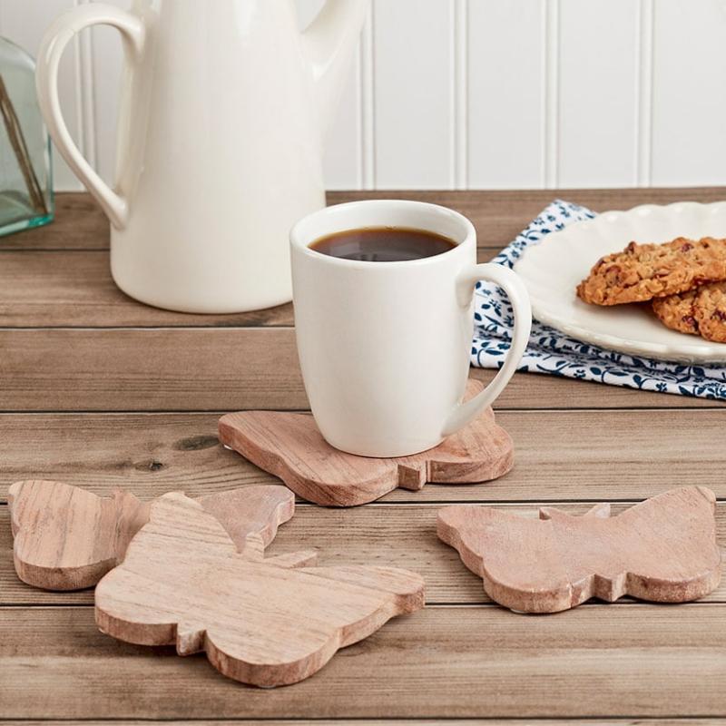 Dinnerware & Serveware | Set Of 4 Dolly Parton Acacia Wood Butterfly Coasters Dinnerware & Serveware Dinnerware & Serveware