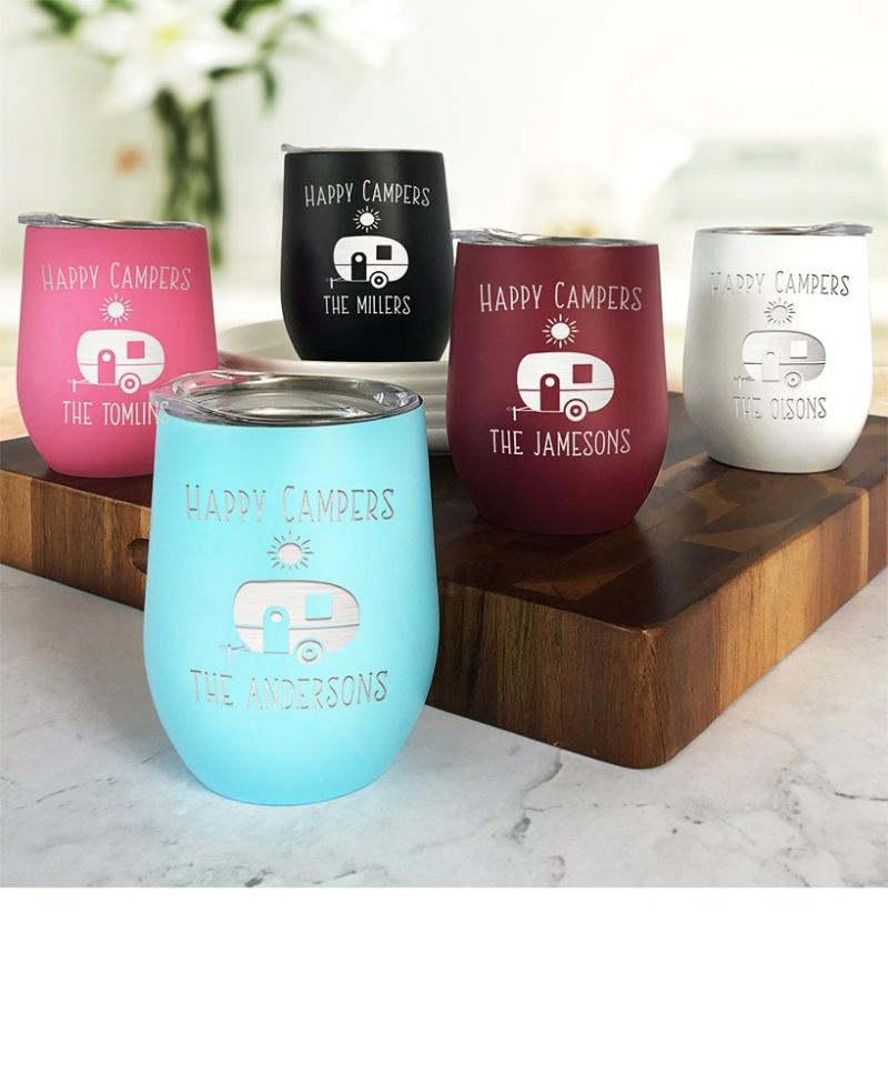 Drinkware | Personalized Happy Campers Wine Tumblers Drinkware Black