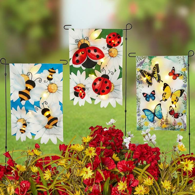 Garden Accents | Spring Led Garden Flag With Metal Pole Garden & Outdoors Garden Accents