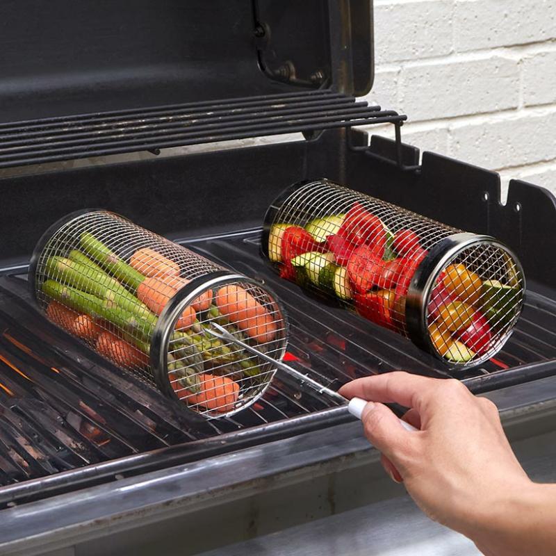 Outdoor Bbq & Grill | Set Of 2 Rolling Grill Baskets With Roasting Forks Appliances & Gadgets Appliances & Gadgets