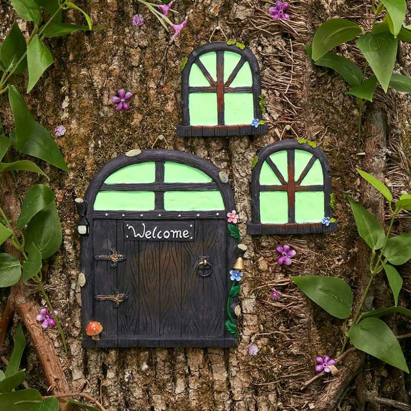 Outdoor Decor | Glow-In-The-Dark Fairy Door And Window Set Garden & Outdoors Garden Accents