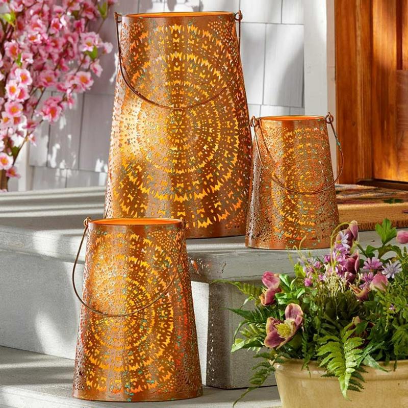 Outdoor Decor | Gold Pierced Hurricane Lanterns Garden & Outdoors Garden Accents