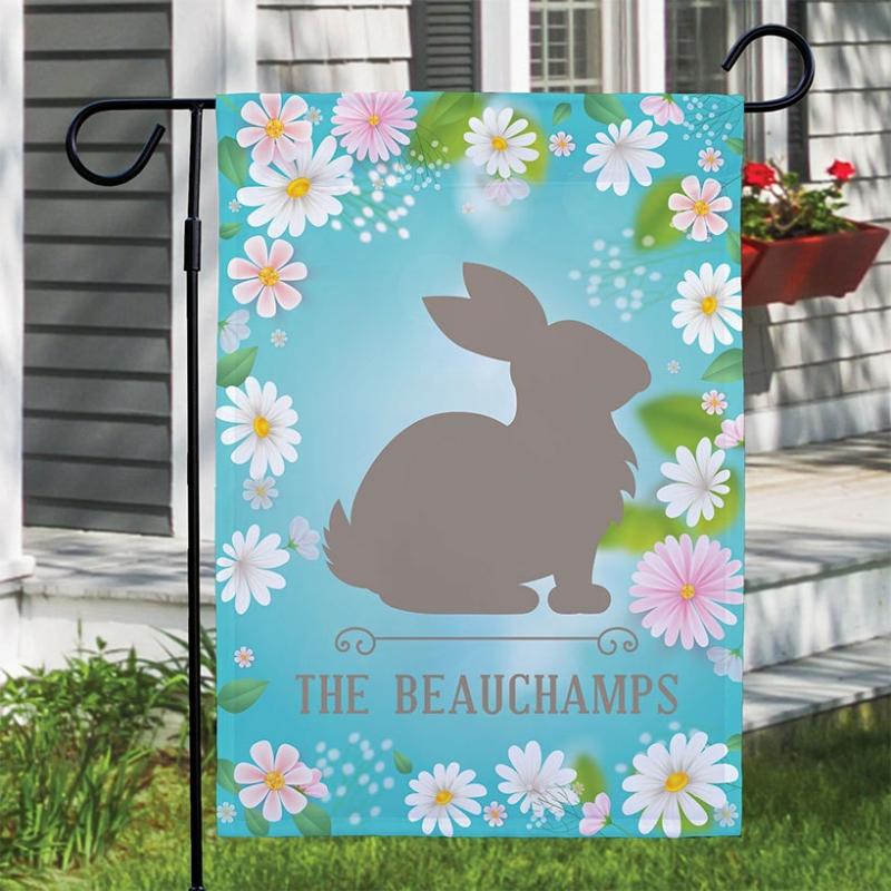 Outdoor Decor | Personalized Daisy With Bunny Silhouette Garden Flag Garden & Outdoors Garden Accents