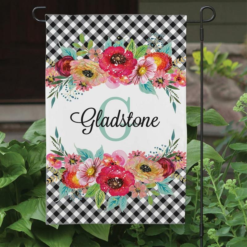 Outdoor Decor | Personalized Gingham And Floral Garden Flag Garden & Outdoors Garden Accents