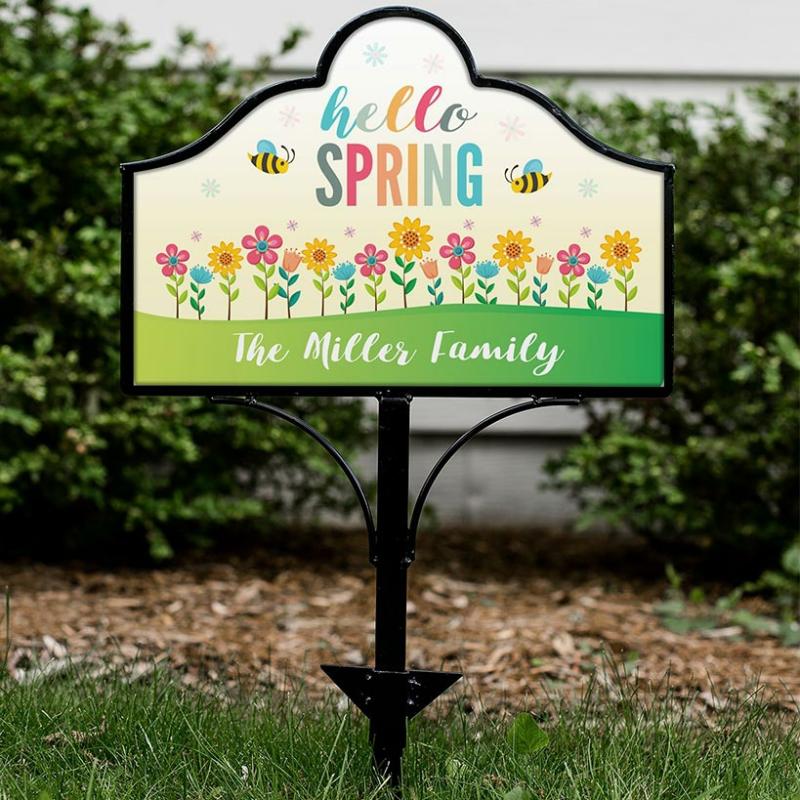 Outdoor Decor | Personalized Hello Spring Yard Sign Magnet Garden & Outdoors Garden Accents