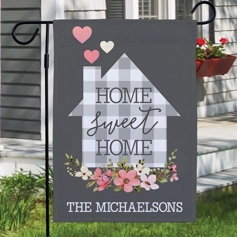 Outdoor Decor | Personalized Plaid House With Flowers Garden Flag Garden & Outdoors Garden Accents