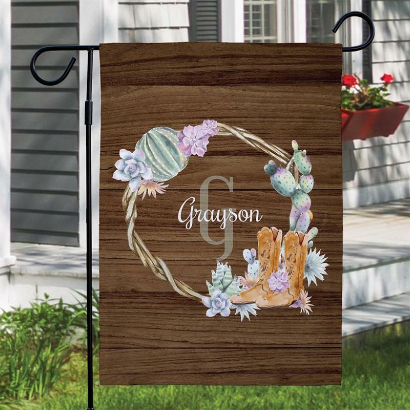 Outdoor Decor | Personalized Watercolor Succulent Garden Flag Garden & Outdoors Outdoor Decor