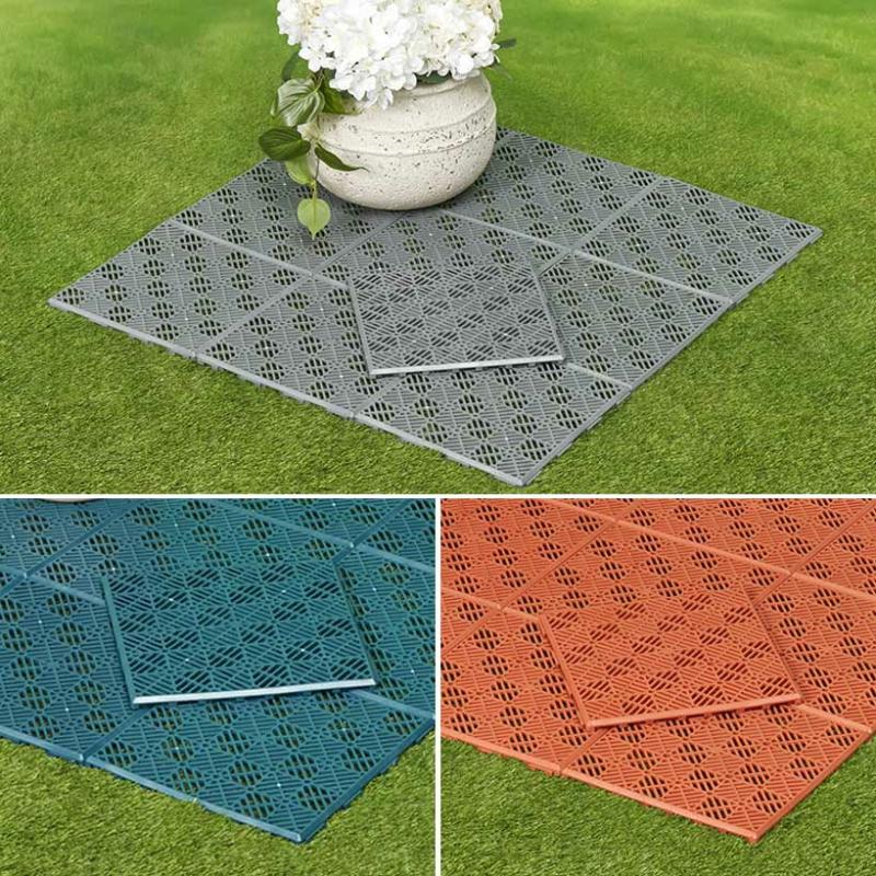 Outdoor Decor | Set Of 10 Interlocking Patio Of Walkway Tiles Garden & Outdoors Green