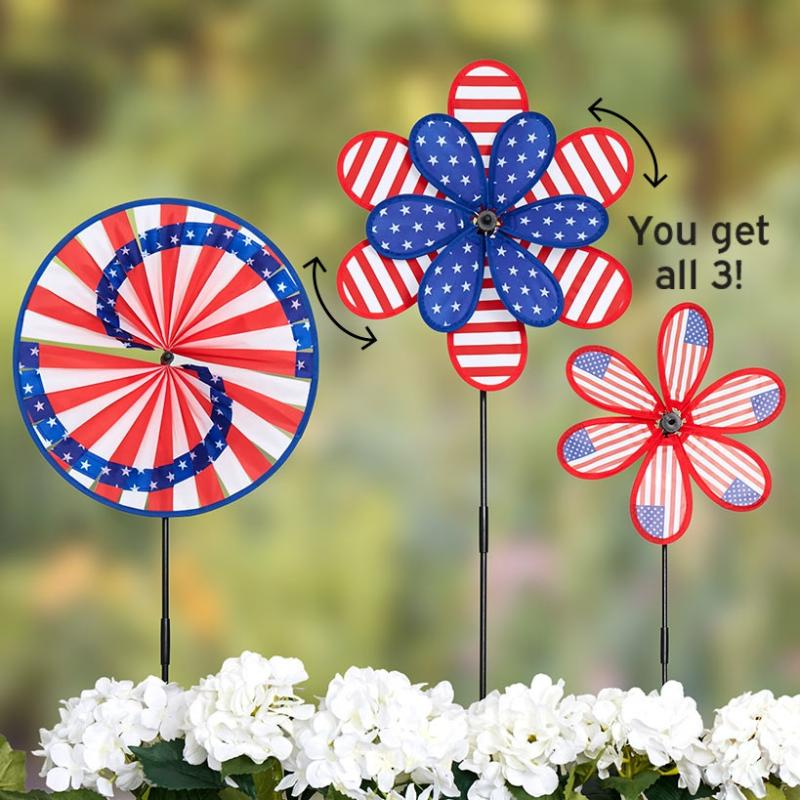 Outdoor Decor | Set Of 3 Patriotic Wind Spinners Garden & Outdoors Garden Accents