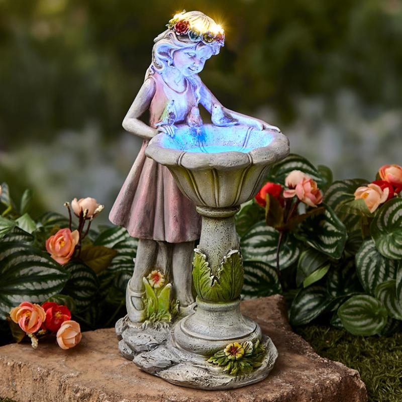 Outdoor Decor | Solar Girl Bird Bath Sculpture Garden & Outdoors Garden Accents