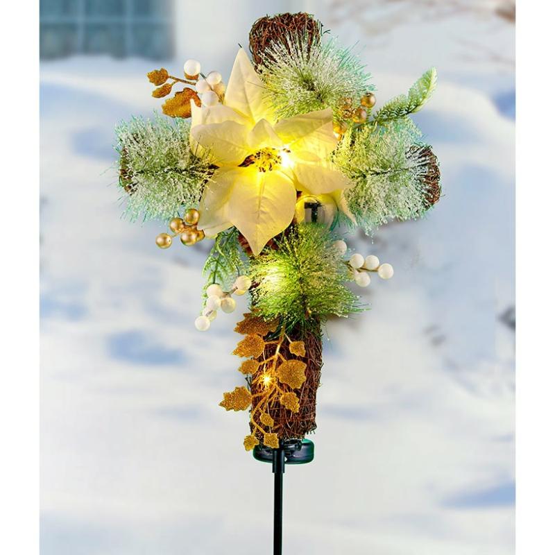 Outdoor Decor | Solar Lighted Golden Or Christmas Cross Stakes Garden & Outdoors Garden Accents