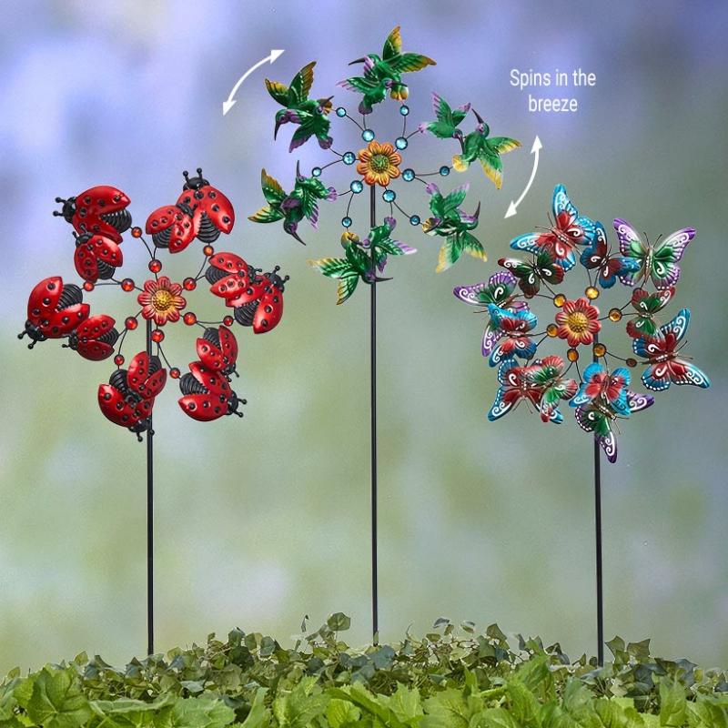 Outdoor Decor | Themed Metallic Garden Windspinner Stakes Garden & Outdoors Garden Accents