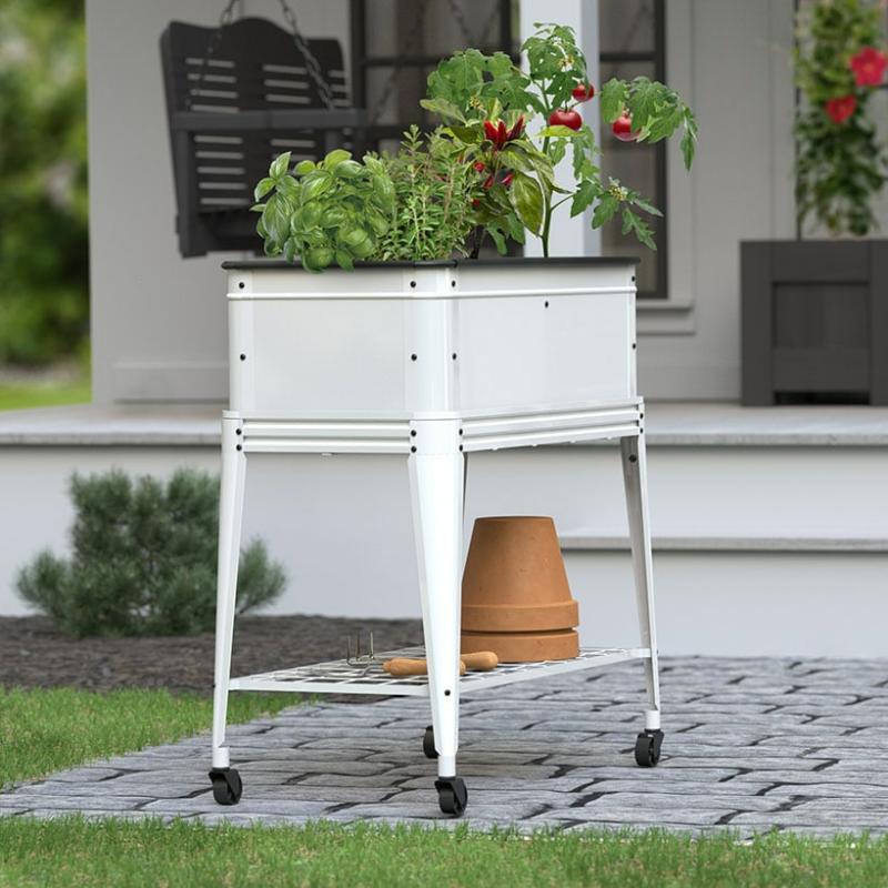 Planters & Gardening | Modern Farmhouse Elevated Garden Planter With Wheels And Storage Shelf Garden & Outdoors Planters & Gardening