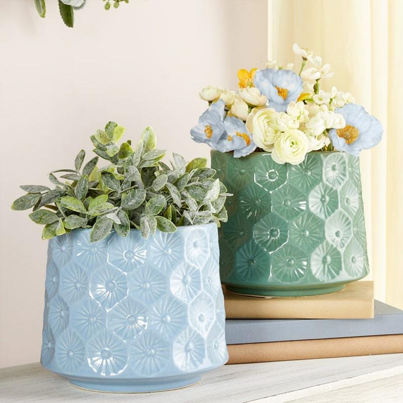 Planters & Gardening | Textured Floral Planters Garden & Outdoors Blue