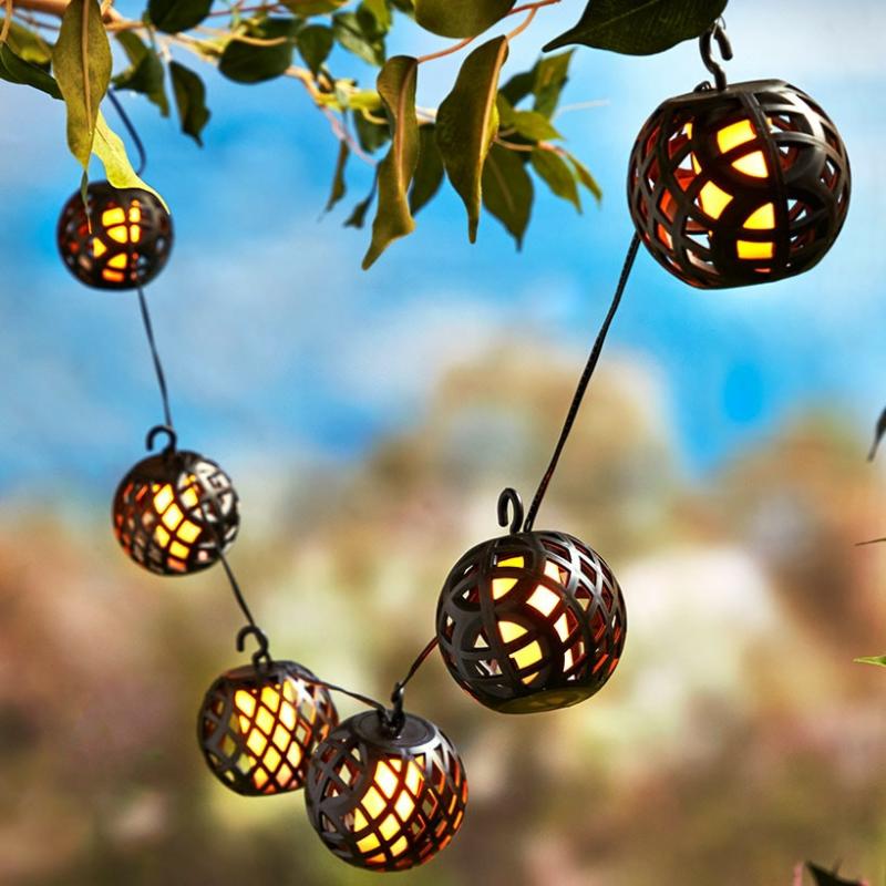 Solar & Outdoor Lighting | 6-Pc. Solar Flame Lantern String Lights Garden & Outdoors Outdoor Decor