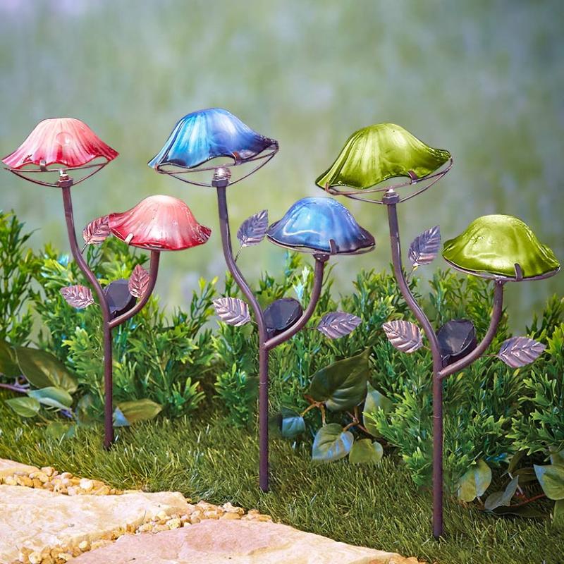 Solar & Outdoor Lighting | Double Mushroom Solar Stakes Garden & Outdoors Blue