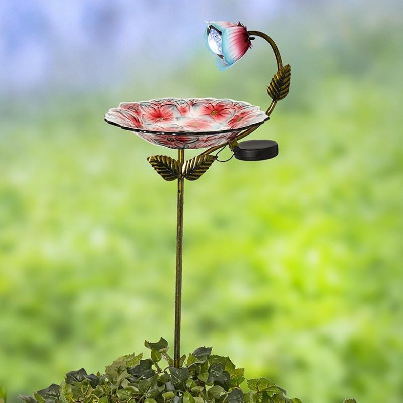 Solar & Outdoor Lighting | Glass Birdbath With Metal Stake Garden & Outdoors Garden Accents