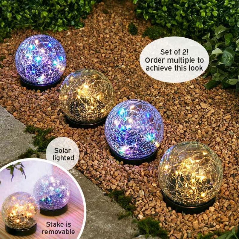 Solar & Outdoor Lighting | Set Of 2 Solar Crackle Globes Garden Stakes Garden & Outdoors Garden Accents