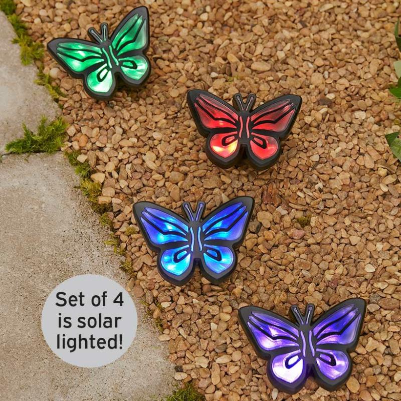 Solar & Outdoor Lighting | Set Of 4 Led Butterfly Lights Garden & Outdoors Garden Accents