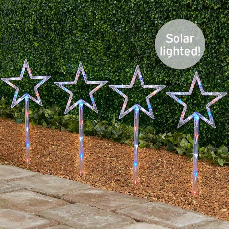 Solar & Outdoor Lighting | Set Of 4 Solar Patriotic Stars Garden Stakes Garden & Outdoors Solar & Outdoor Lighting