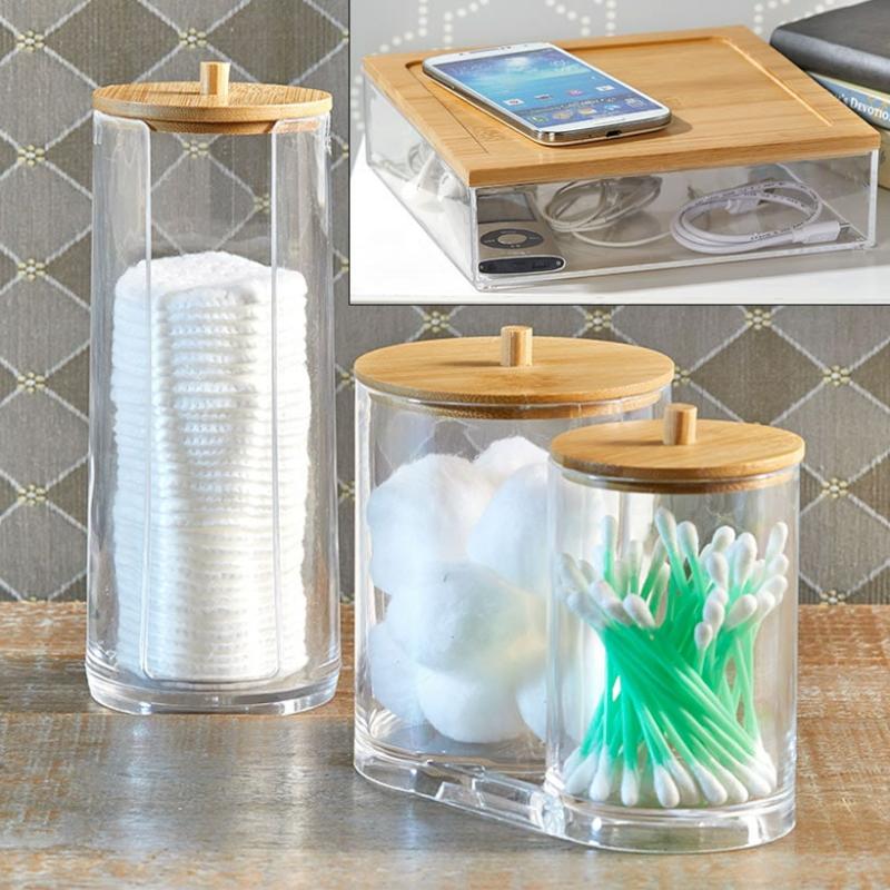 Storage & Organization | Acrylic Bamboo Lidded Storage Containers Kitchen & Dining Storage & Organization