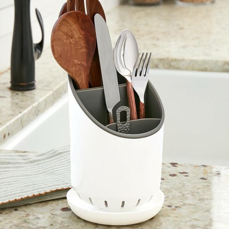 Storage & Organization | Cutlery Holder With Drip Tray Kitchen & Dining Storage & Organization