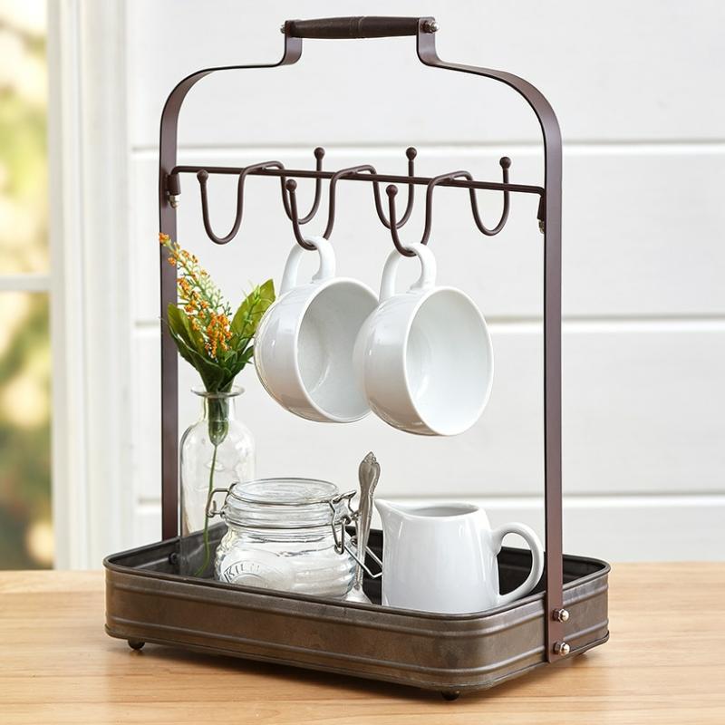 Storage & Organization | Farmhouse Coffee Mug Rack With Tray Kitchen & Dining Storage & Organization