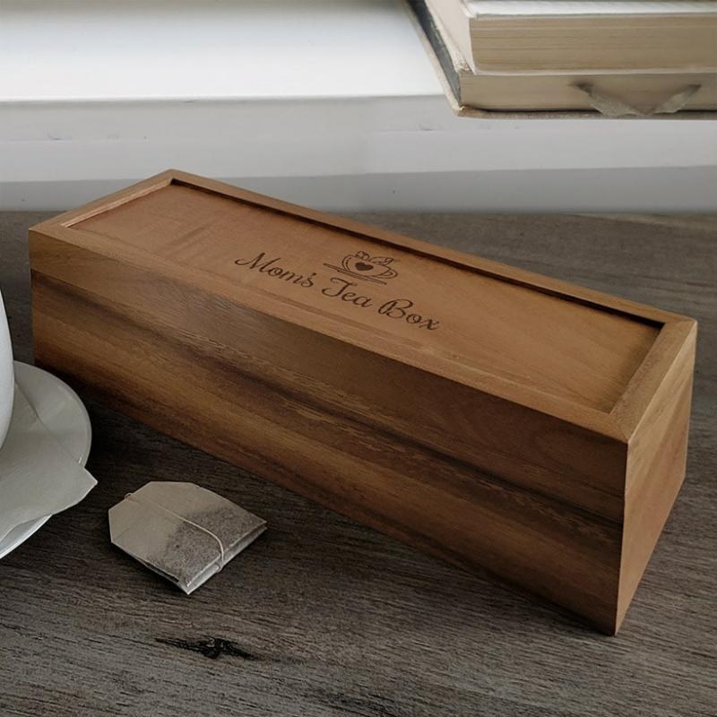 Storage & Organization | Personalized Acacia Wood Tea Box Kitchen & Dining Storage & Organization