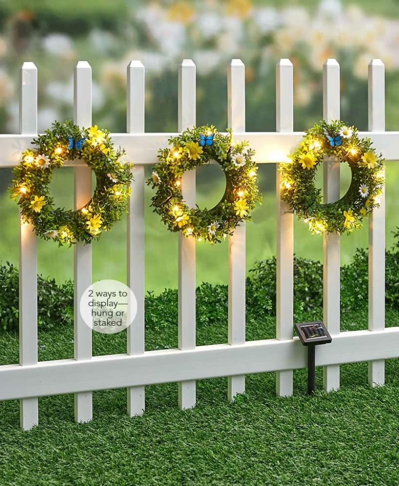 Outdoor Decor | 2-In-1 Solar Lighted Wreath Trios Garden & Outdoors Outdoor Decor